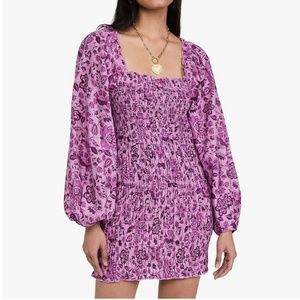 NWT Free People Smock It To Me purple floral Mini Dress Azalea Combo Large
